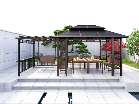 Jardim Pergola Gazebo Multifuncional com Balanço 