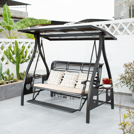 Cadeira de balanço de jardim de três lugares com dossel